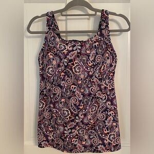 LANDS’ END Mastectomy Bathing Suit Tankini Adjustable Straps Square Neck 14 EUC